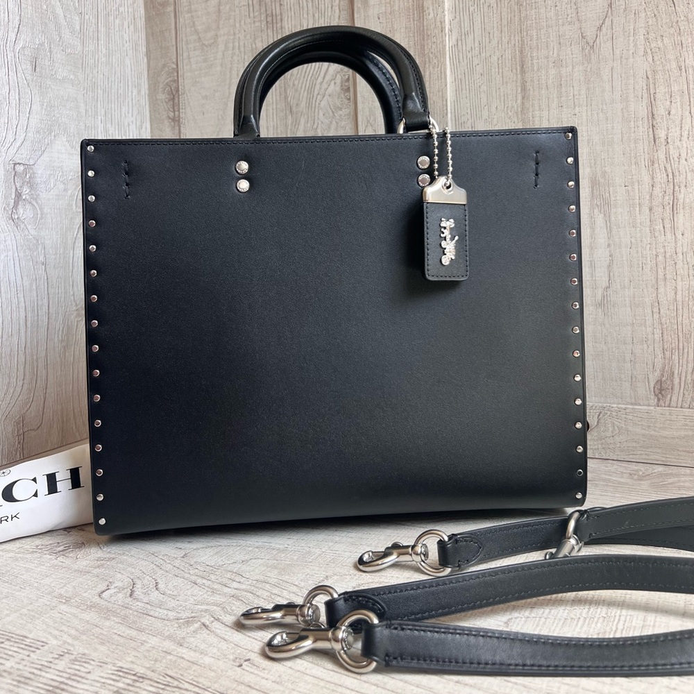 Black Studded Leather Tote Bag